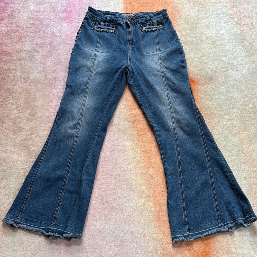 Luxe Moda Retro Riveted Flare Jeans